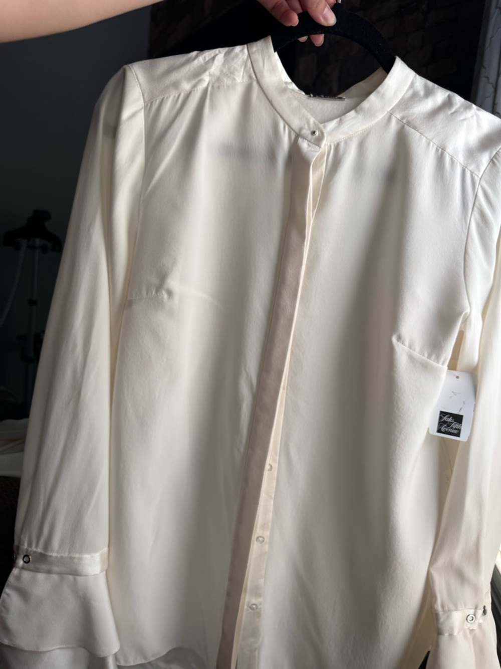 Saks Fifth Avenue Cream Button-Front Long-Sleeve Blouse
